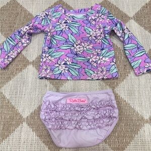 Rufflebutts swimsuit bikini set rashguard long sleeve floral toddler baby girl